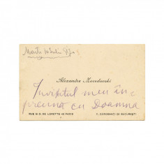 Carte de vizită Al. Macedonski, cu text olograf
