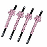 Cumpara ieftin Set 4 agrafe par roz 5 x 1 cm, model floral cu pietre artificiale, accesorii decorative pentru coafuri, fixare suvite si aranjarea parului