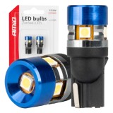 Bec LED Canbus T10 W5W 5SMD 3030 White 12V 24V AMiO, lumina alba pentru pozitii, numar si iluminare interioara auto si camioane