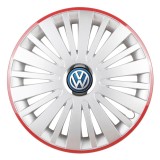Set 4 Capace Roti, potrivite jantelor de R16, pentru Volkswagen, model falcon argintiu cu rama rosie