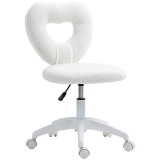 HOMCOM Scaun de Birou Tapițat cu Spătar &icirc;n Formă de Inimă și Rotile, 45x56x78-88 cm, Alb | Aosom Romania
