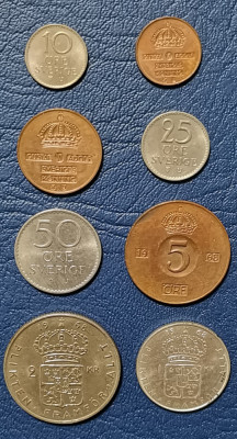 SV * Suedia 1-2 -5 -10 - 25 - 50 ORE 1 - 2 KRONER 1968 * AUNC cu luciu monetar foto
