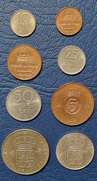 SV * Suedia 1-2 -5 -10 - 25 - 50 ORE 1 - 2 KRONER 1968 * AUNC cu luciu monetar