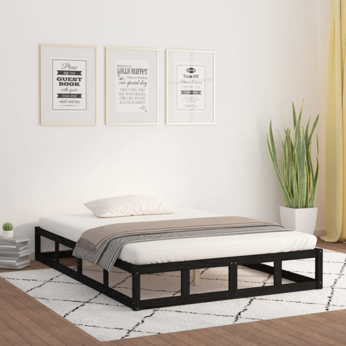 vidaXL Cadru de pat, negru, 160x200 cm, lemn masiv 820810