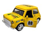 Macheta Mini Cooper galben metal cu sunete lumini si usi care se deschid