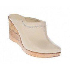 Saboti dama bej din piele naturala crem cu platforme de 7 cm - TEA19CREM