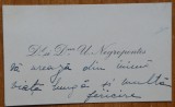 Carte de vizita a lui George Ulise Negropontes, cu text olograf de felicitare, mare latifundiar si patriot roman, Mausoleul de la Mărășești