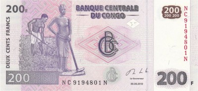 CONGO █ bancnota █ 200 Francs █ 2013 █ P-99b █ G&amp;amp;D █ UNC █ necirculata foto