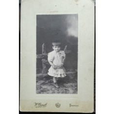 Fotografie pe carton, fetita de 2 ani, inceput de secol XX