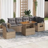 vidaXL Set canapele de grădină, 7 piese, cu perne, bej, poliratan