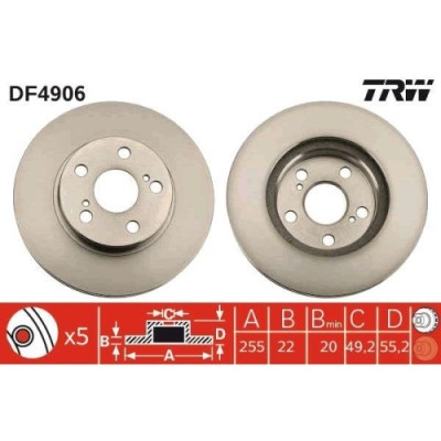 Set discuri frana Toyota Prius Liftback ( W2 ), 1.5 Hybrid (NHW2_), 1.5 Hybrid (NHW20_), punte fata, 255x22, ventilat, TRW foto