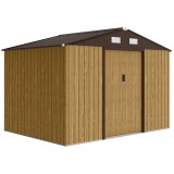 Outsunny Magazie de grădină exterioară 4,9 m&sup2; 277x195x192 cm cu ușă culisantă, ventilație și kit de fundație, maro | Aosom Romania