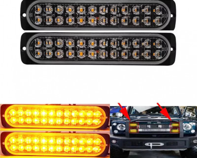 Set 2 Proiectoare auto 24 LED stroboscop lumina galbena, 72W foto