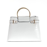 Geanta alba din piele ecologica cu manere metalice