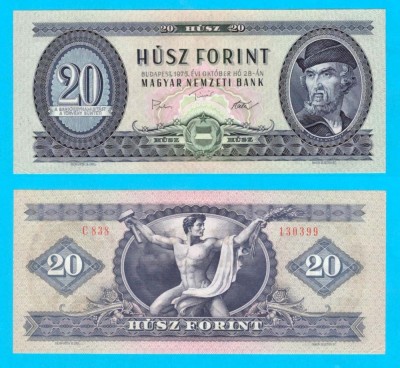 Ungaria (p#169) 20 Forint 1975 aUNC+ &amp;#039;Gyorgy Dozsa&amp;#039; serie: C838 130399 foto