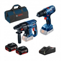 BOSCH GBH 180-LI Ciocan rotopercutor brushless Li-Ion, 2J + GSR 180-LI Masina de gaurit si insurubat Li-Ion, 54Nm + 2 acumulatori Li-Ion, 4Ah + Geanta