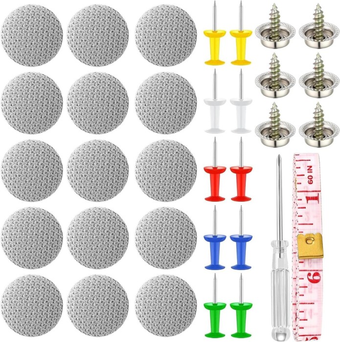 Kit 65 capse, Aisdelu&reg;, incluse 65 bucati catarame, 65 cuie colorate, surubelnita, banda de masura, pentru reparatia plafonului auto, compatibil Audi,