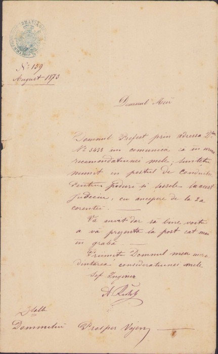 HST 238S Numire conductor pentru poduri și șosele 1873 județul Fălciu