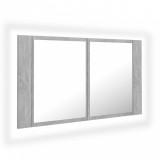 Dulap de baie cu oglindă și LED, gri beton, 80x12x45 cm, vidaXL