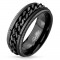 Inel din oțel, negru, margini canelate, lanț &icirc;n mijloc - Marime inel: 62