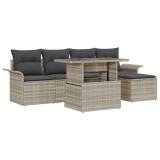 VidaXL Set de canapea de grădină 6 piese , cu perne gri deschis, din rattan și poliester