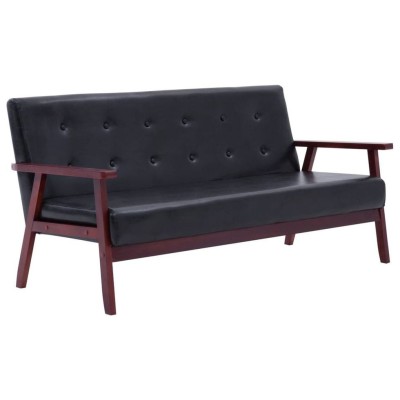 Set canapea, 3 piese., negru, piele artificială foto