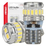 Bec LED Canbus T10 W5W 16SMD 2SMD 3014 3030 White 12V 24V AMiO, lumina alba 6000K pentru pozitii, numar, interior, portbagaj