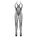 Catsuit Cottelli Fantasy din Plasa cu Decupaje si Aspect de Portjartier, Marime Small-Large