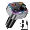 Modulator FM Auto Bluetooth 5.3 LUVLU&trade;, Sunet Hi-Fi, Bas Profund, Incarcator Super Fast Charge 54W prin USB-C PD 36W / USB QC 3.0 18W, Lumina Ambienta