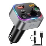Modulator FM Auto Bluetooth 5.3 LUVLU&trade;, Sunet Hi-Fi, Bas Profund, Incarcator Super Fast Charge 54W prin USB-C PD 36W / USB QC 3.0 18W, Lumina Ambienta