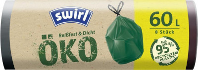Saci de gunoi Swirl EKO, retractabili, verzi, 60 litri, 8 bucăți foto