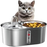 Dispenser Apa Automat Pisici/Caini Linomag&reg;, 3L, Bol Mancare, Filtrare Carbune Activ, Inox, Silentios