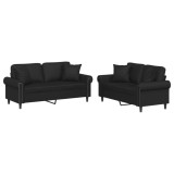 Cumpara ieftin Set de canapele cu perne, 2 piese, negru, piele ecologica