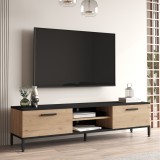Comoda TV Lempaala 39x160x35cm cu 2 rafturi stejar/negru [en.casa] HausGarden Leisure