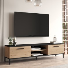Comoda TV Lempaala 39x160x35cm cu 2 rafturi stejar/negru [en.casa] HausGarden Leisure