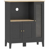HOMCOM Dulap pentru Cuptor cu Microunde cu Dulap Inferior și 3 Rafturi Laterale cu Ușă din Sticlă, din Lemn, 80x35x97 cm, Negru | Aosom Romania