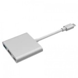 Adaptor, convertor USB-C (USB3.1) tata la HDMI A mama + USB3.0 + USB-C (USB3.1) mama, rezolutie 4K (UHD), Argintiu