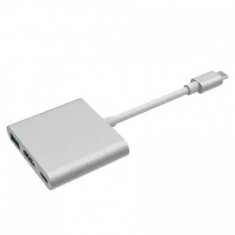 ADAPTOR, CONVERTOR USB-C (USB3.1) TATA LA HDMI A MAMA + USB3.0 + USB-C (USB3.1) MAMA, REZOLUTIE 4K (UHD), ARGINTIU