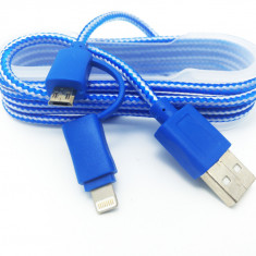 Cablu De Date MRG M-174, 2 In 1, Iphone 5/6 + Micro USB, Albastru C174