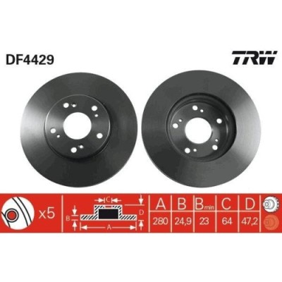 Set disc frana Honda Accord 7 (Cl Cn) 01.03-09.12, Accord 7 Tourer (Estate) (Cm Cn) 04.03-05.08, Fata, 280X25mm, ventilat, TRW foto
