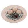 Platou Decorativ de Crăciun, 3 Lum&acirc;nări, Conuri, Culoare Argintiu, 24cm, Oem