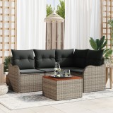 Gossi set canapea gradina cu 5 piese si perne gri ratan polimeric acacia, Gossi canapea gradina cu 2 locuri si perne gri ratan polimeric