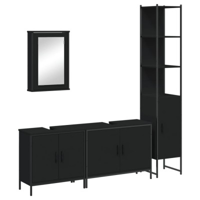 Set mobilier de baie, 4 piese, negru, lemn prelucrat foto