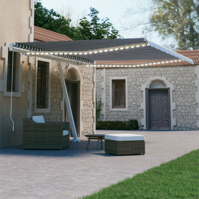 Copertina retractabila manual cu LED, albastru &amp;amp; alb 400x300 cm GartenMobel Dekor foto