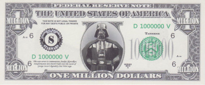 Bancnota Statele Unite ale Americii 1.000.000 Dolari 2013 - UNC ( Star Wars ) foto