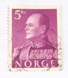 NORVEGIA TIMBRU 5 COROANE KRONE 1959 REGELE OLAV V