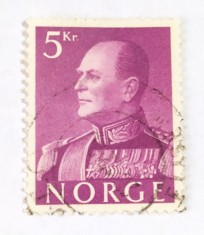 NORVEGIA TIMBRU 5 COROANE KRONE 1959 REGELE OLAV V