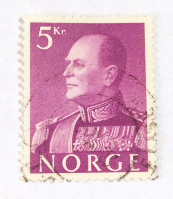 NORVEGIA TIMBRU 5 COROANE KRONE 1959 REGELE OLAV V