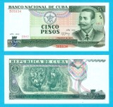 Cuba (pick 108) 5 Pesos 1991 aUNC+ serie: 585834; Maceo