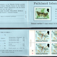 Falkland 1984, Mi #391-401**, carnet I, fauna insecte fluturi, MNH, cota 30 €!